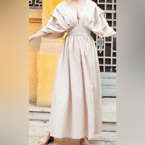 Elegant Beige linen Maxi Dress